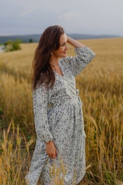 Popelínové zavinovací šaty - Zelené listy