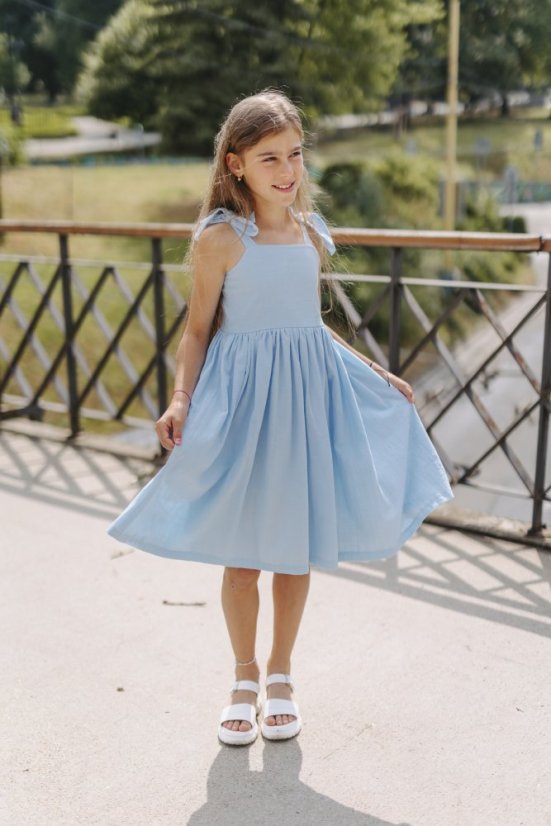 Lněné šaty "Aurela romantika" MAMA A DCERA - baby blue - Velikost: S