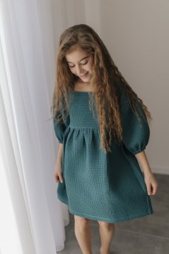 Girls' dress "Maison Waffle" - petrol