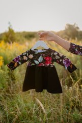 Girls' dress "Bohemia" - gold flowers on black