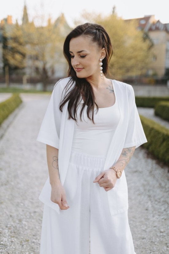 Krátké lněné kimono - bílá - Velikost: M/L