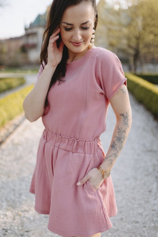Mušelínový krátký set - tmavá starorůžová