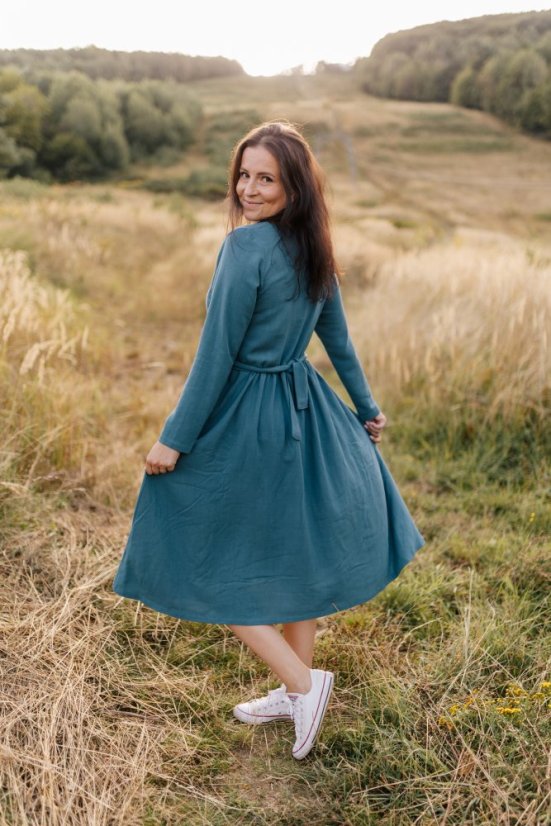 Kojicí lněné šaty "Harmonia pure" - petrolejové