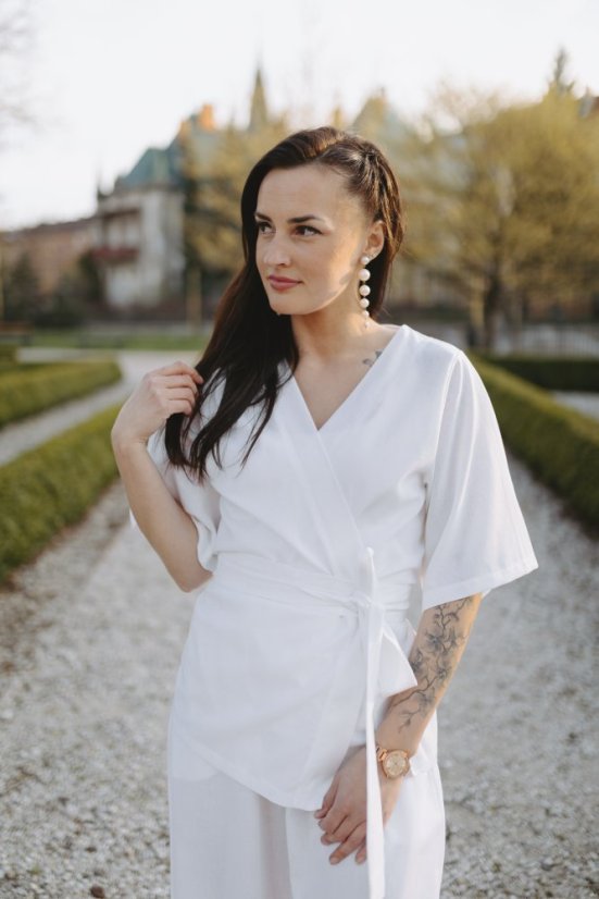 Krátké lněné kimono - bílá - Velikost: M/L