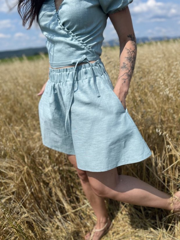 Linen elegant shorts - Dark mint - Color: Dark mint, Size: XS/S