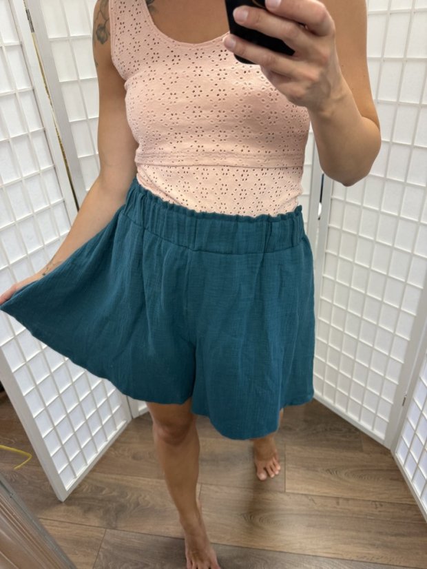 Mušelínové elegantní kraťasy - petrolejové - Velikost: M/L
