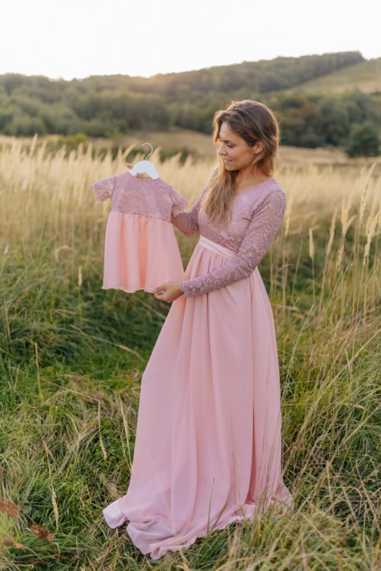 Dlouhé společenské šaty – MÁMA A DCERA – Starorůžové - Velikost: 3XL