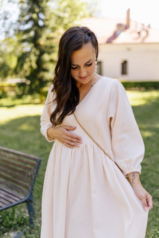 "Boho Breeze" dress - apricot - Size: M/L, Variant: For breastfeeding, Length of the sleeve: short, Length: Long, Belt: No belt, Pockets: without packets