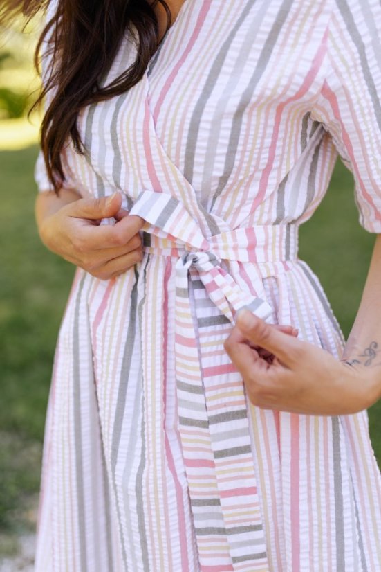 Cotton wrap dress "Celeste" - stripes - Size: 3XL/4XL