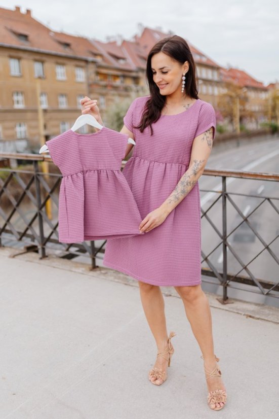Cotton Dress "Waffle" - MOM AND DAUGHTER - mauve - Size: XL/2XL