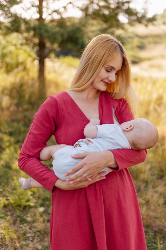 Kojicí lněné šaty "Harmonia" - bordó - Velikost: XS/S