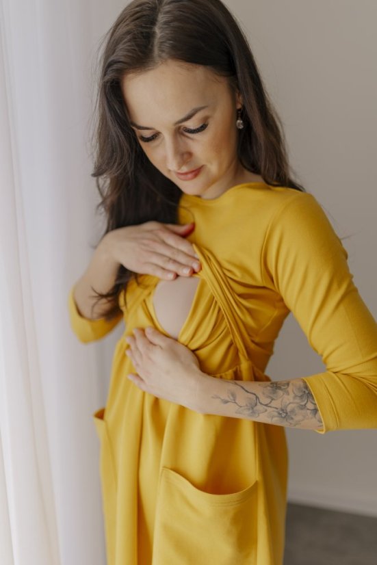 Nursing MIDI dress - Mustard-KOPIE