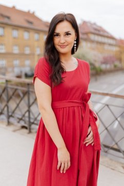 Maxi BOHO mušelínové šaty - tmavě červená