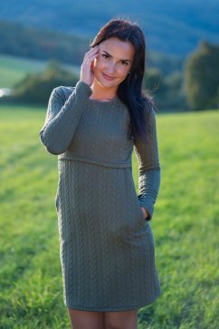 Rovné svetříkové šaty – Tmavě zelená