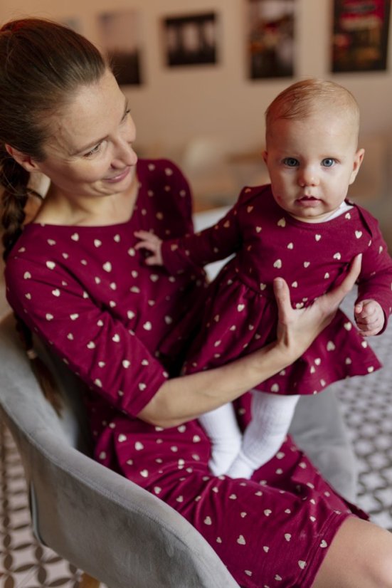 MATCHY nursing dress - gold hearts on burgundy - Size: 2XL