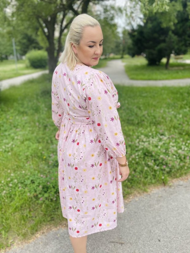 Poplin wrap dress - Pink flowers