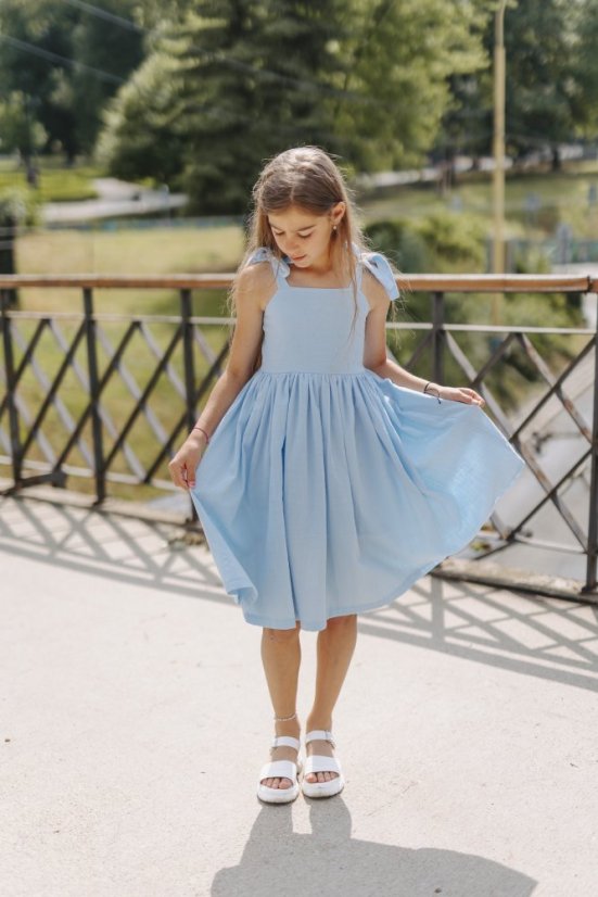 Lněné šaty "Aurela romantika" MAMA A DCERA - baby blue - Velikost: S