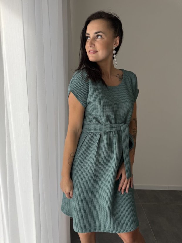 Bavlněné šaty "Waffle" - dark mint - Velikost: M/L
