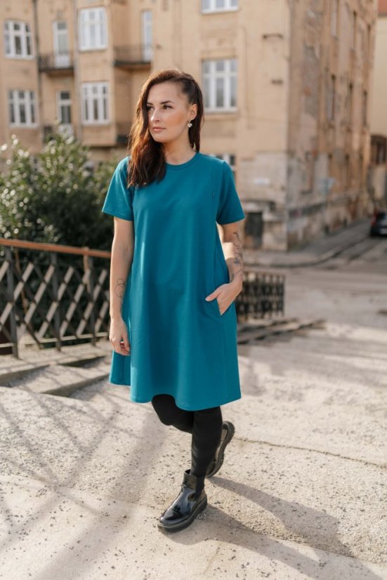 Teplákové šaty "Luna" – Petrolejové - Velikost: XS/S