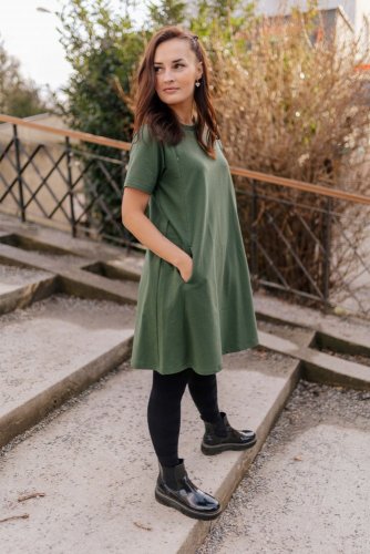 Ačkové oversize šaty MÁMA a DCERA – Army green - Velikost: XL/2XL, Varianta: Ke kojení, Velikost dětské oblečení: 92-98