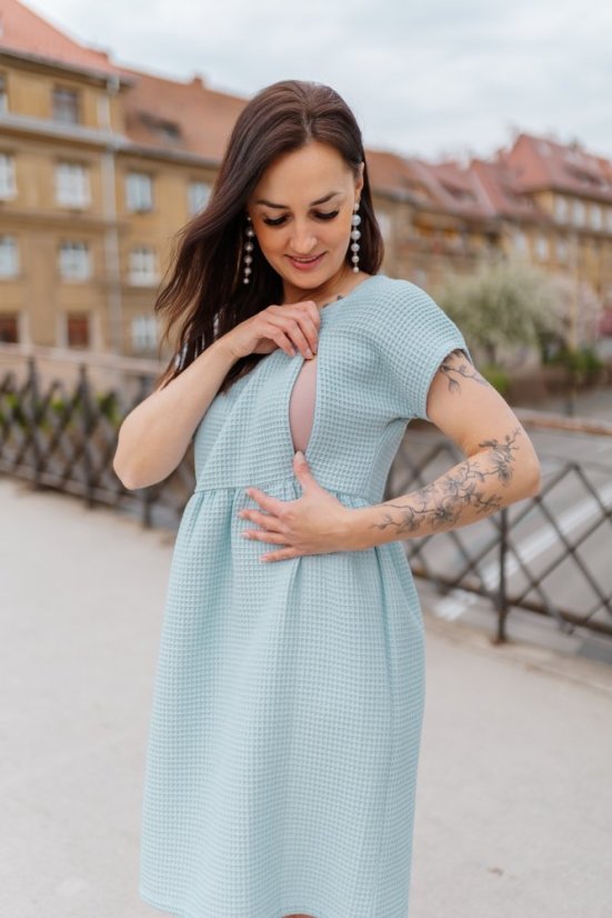 Cotton Dress "Waffle" - MOM AND DAUGHTER - light blue