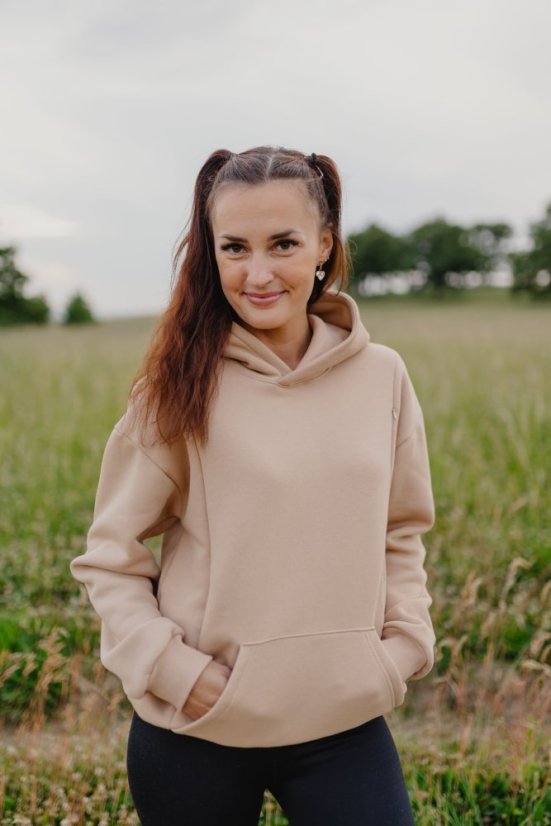 Hoodie mikina – Béžová - Velikost: M/L