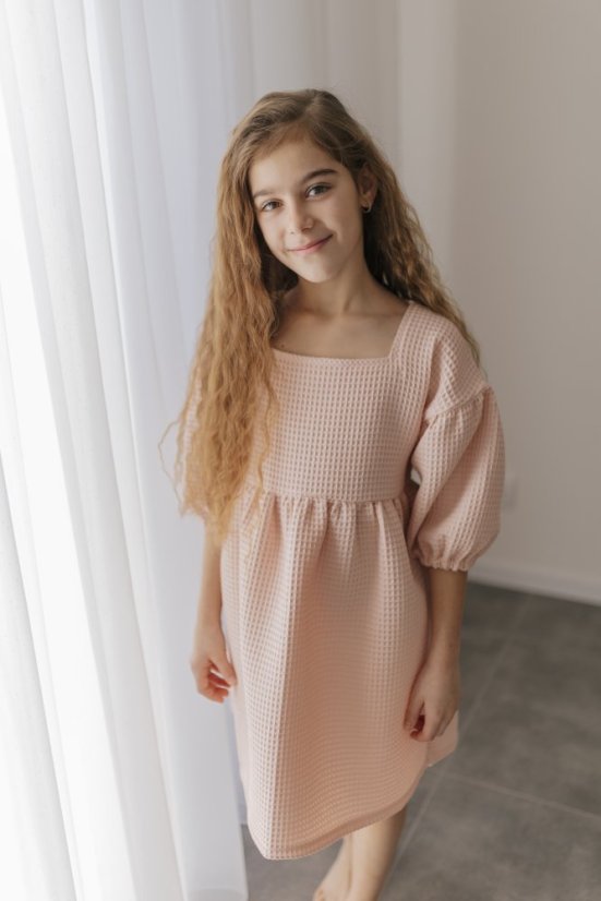 Dívčí šaty "Maison Waffle" - baby pink s páskem