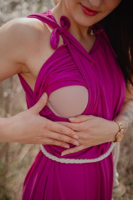 Bambusové šaty ke kojení – fuchsia - Velikost: UNI, Délka: MIDI