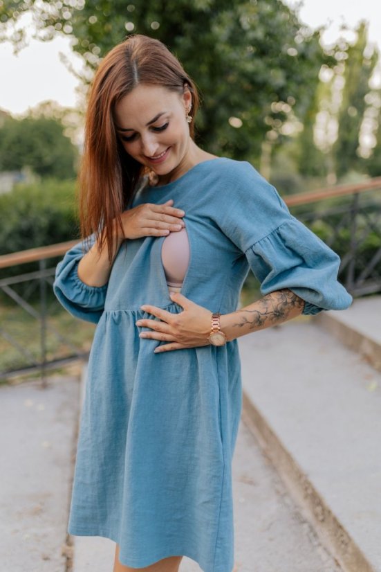 Lněné šaty "Maison Linen" - Tmavá máta - Velikost: M/L