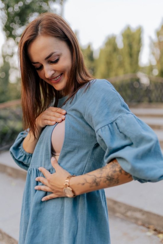 Lněné šaty "Maison Linen" - Tmavá máta - Velikost: M/L