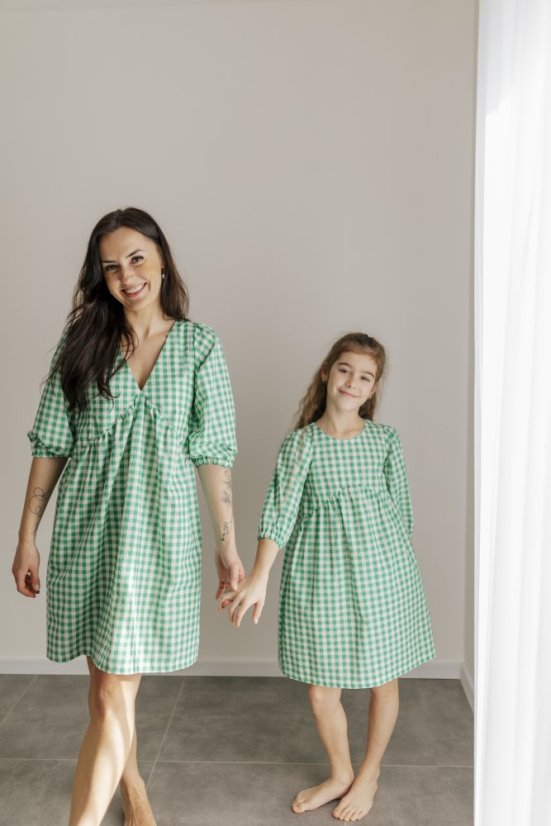 Breastfeeding "Tartana" dress - MOTHER AND DAUGHTER - green