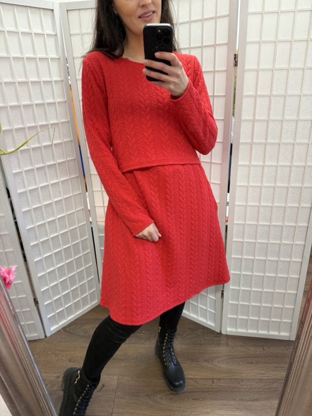 A-line nursing sweater dress - red