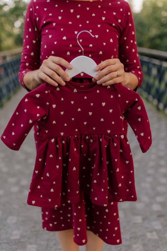 Girls tracksuit dress - gold hearts on bordó