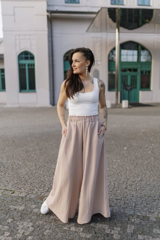 Long muslin maxi pants - beige
