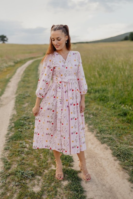 Poplin wrap dress - Pink flowers