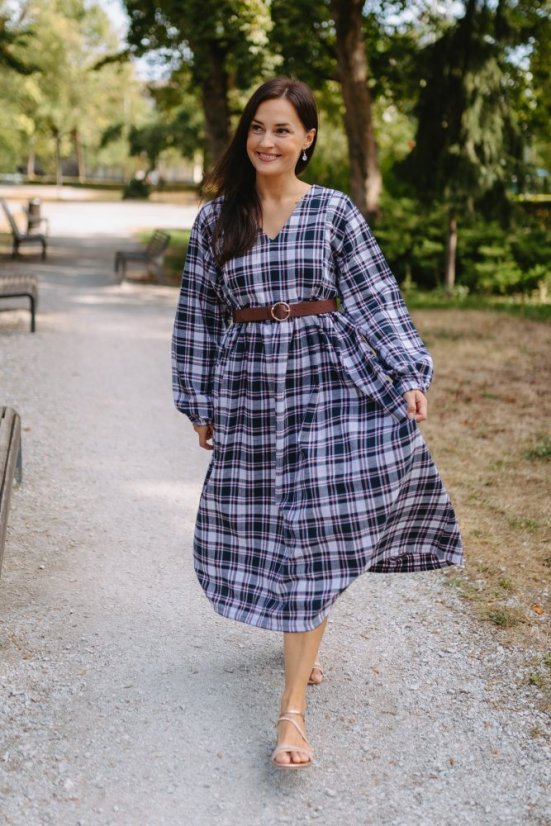 "Boho Flanel" dress MUM AND DAUGHTER - blue-pink cubes - Size: 3XL/4XL