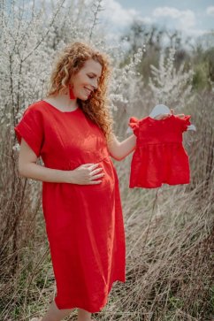 MATCHY Linen  MIDI dress -  Red
