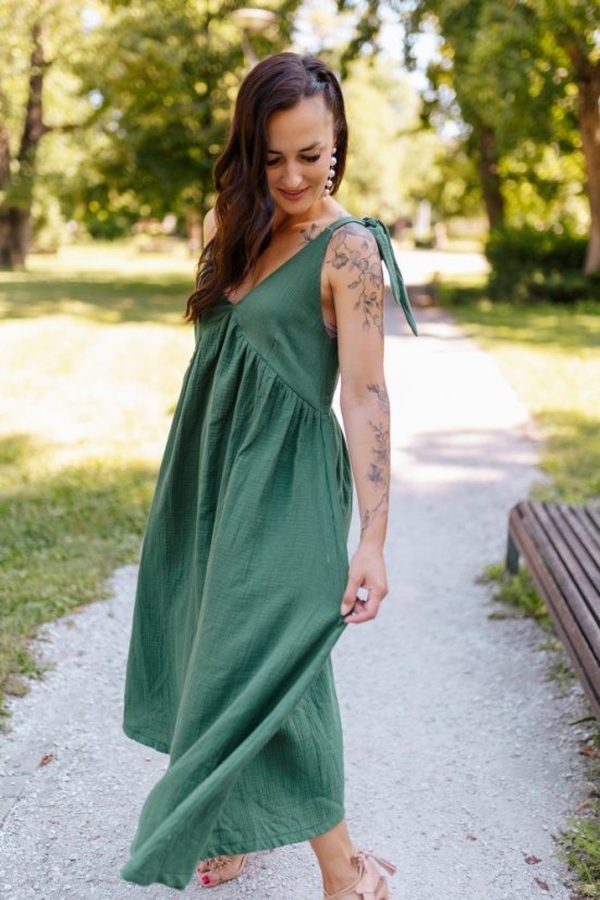 "Aura" dress - emerald - Size: XS/S, Variant: For breastfeeding, Length: Long