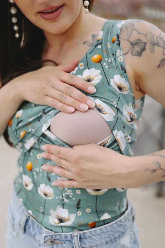 Tílko ke kojení – tyrkysové květiny