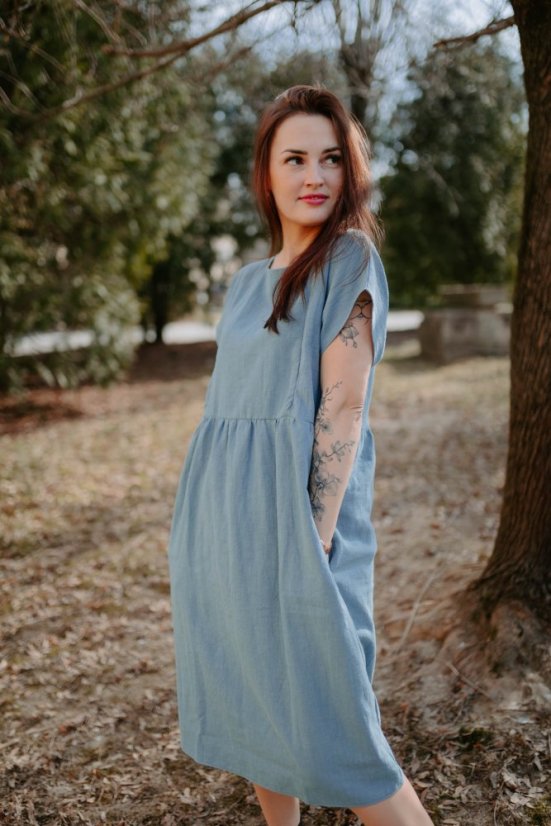 Lněné MIDI šaty – Tmavá mäta - Velikost: XL/2XL