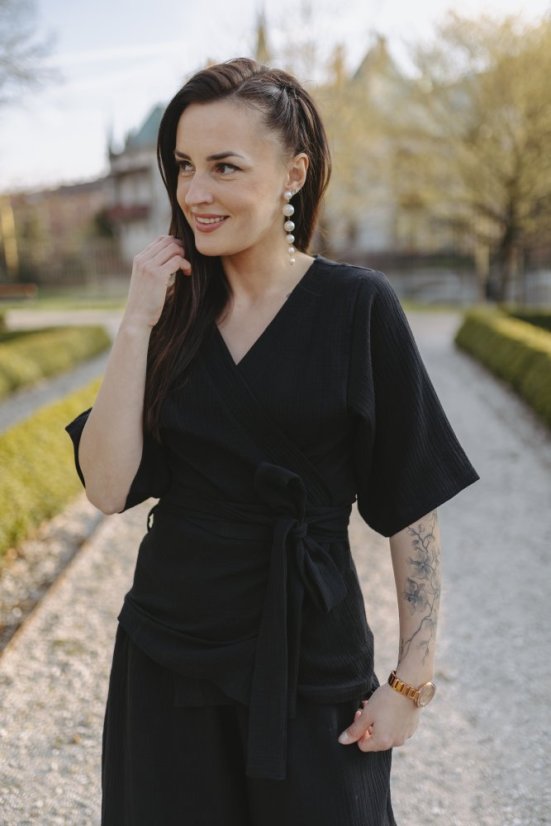 Krátké mušelínové kimono - černé - Velikost: 3XL/4XL