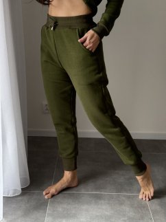 Tepláky s vysokým pasem – khaki zelená