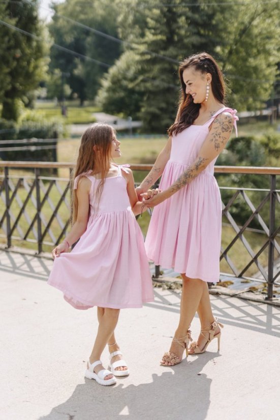 "Aurela romantic" linen dress MUM AND DAUGHTER - baby pink - Size: M