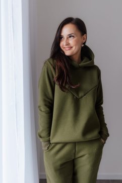 Teplá mikina s kapucí – khaki zelená