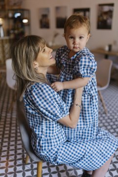 Kojíci šaty "Tartana" - MAMA A DCÉRA - modré