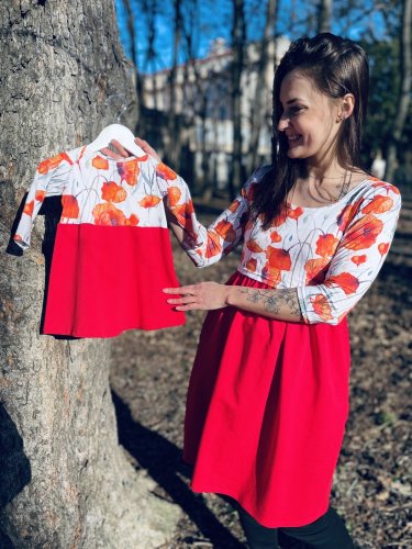 Dievčenské teplákové šaty s nazberkanou sukňou - maky - Children's clothing size: 80-86