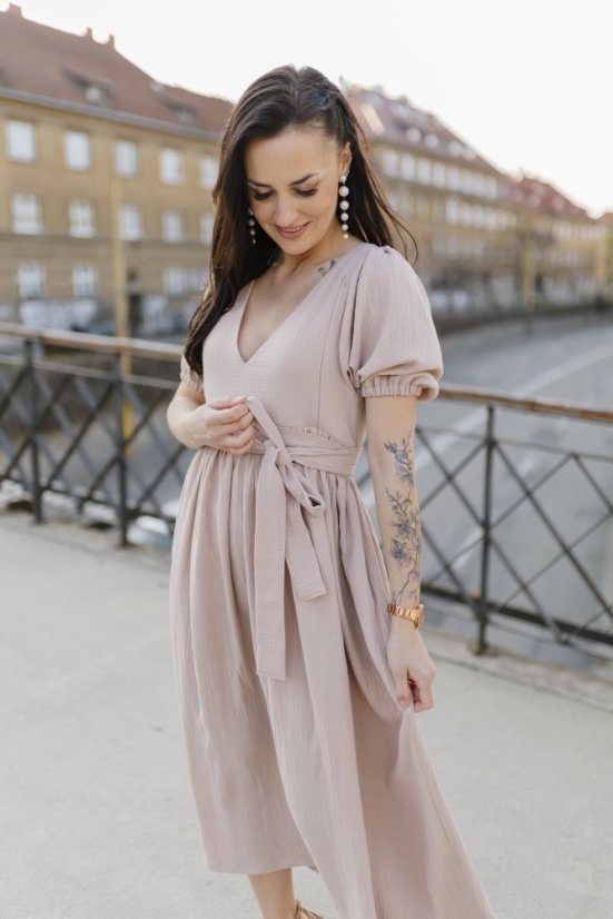"Boho Breeze" breastfeeding dress - beige - Size: M/L