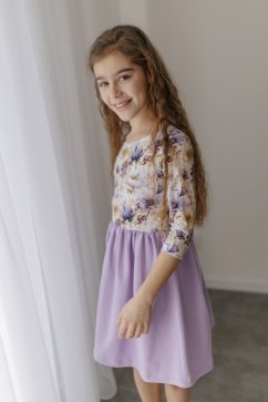 Girls' dress "Bohemia" - LILAC flowers