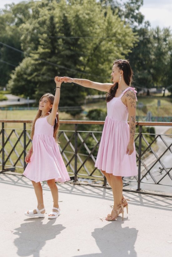 "Aurela romantic" linen dress MUM AND DAUGHTER - baby pink - Size: M
