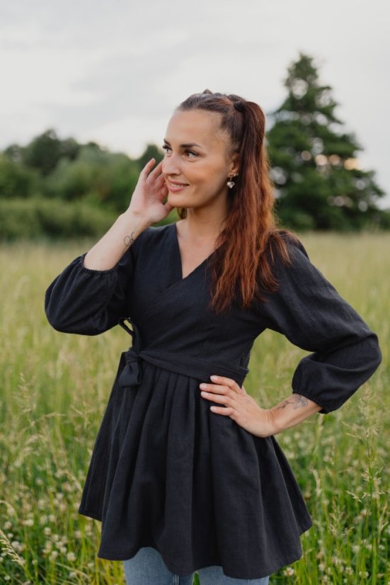 Lnená zavinovací halenka - různé barvy - Velikost: 3XL/4XL